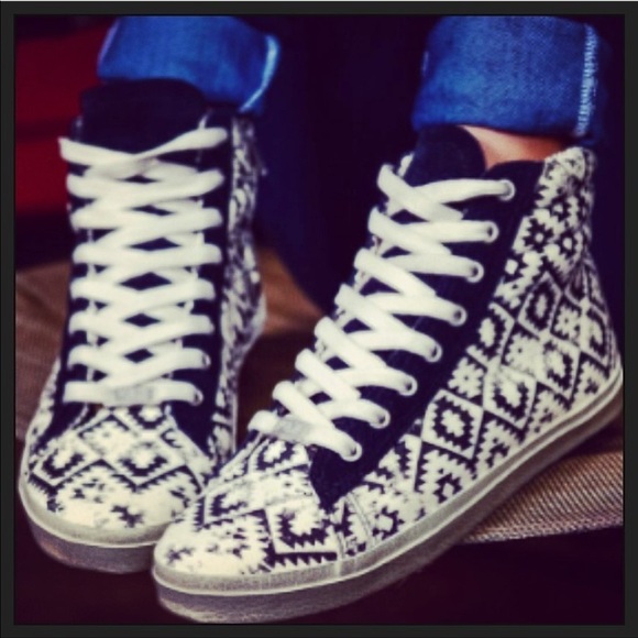 Free People Shoes - Navy Aztec High Tops Boho Chic Distressed Sneakers